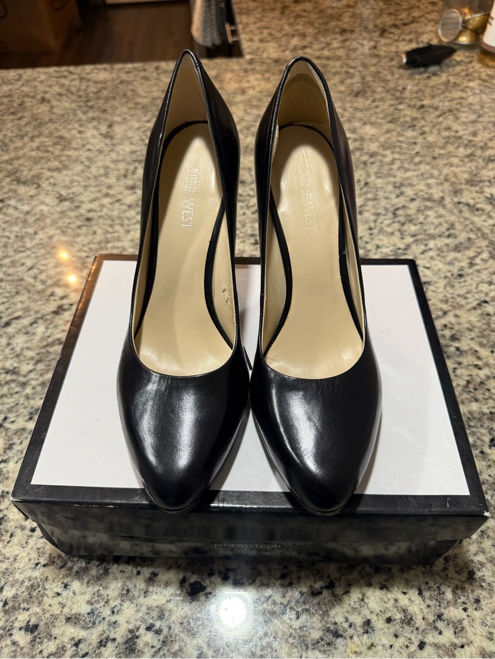 Nine West Black Leather Pointed Toe Pumps